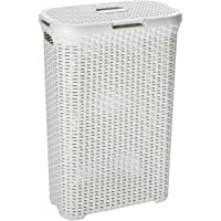 Curver 189207 - Cesta de ropa Natural Style- con tapa natural- 42.8 x 32.1 x 59.5 cm- color blanco
